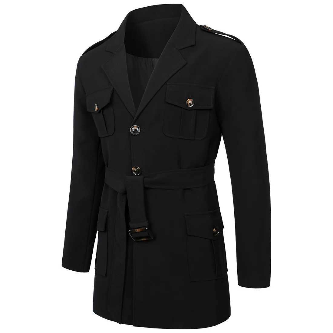 2024 autumn windproof jacket mens solid color button pocket ultra-thin long sleeved mens waistband jacket W241007