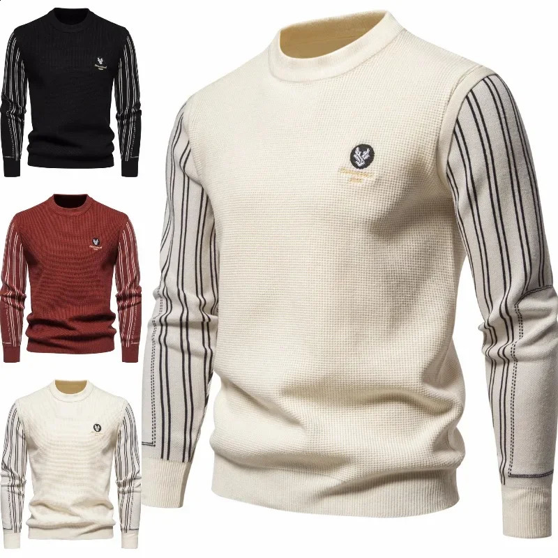 Autumn and Winter Mens Knitted Sweater Fashionable Slim Fit Comfortable Pullover Round Neck Sweaters 240930
