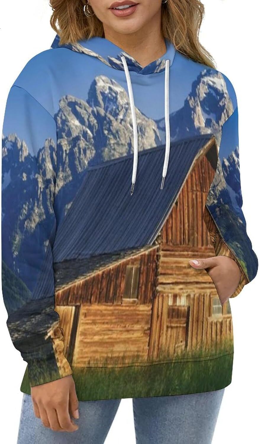Hoodie for Mens Womens Mens Unisex Novelty Hoodies Moulton Barn and Teton Mountain in Grand Teton National Park Wyoming Graphic Hoodies sweatshirt