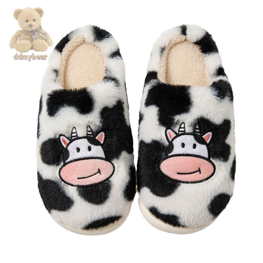 Ddmybear 2023 Cartoon Cow Cotton Slippers Winter Student Korean Edition Indoor Anti Slip Warm Cute Hairy Shoes Chinese Brand Shoes F1008-12.5