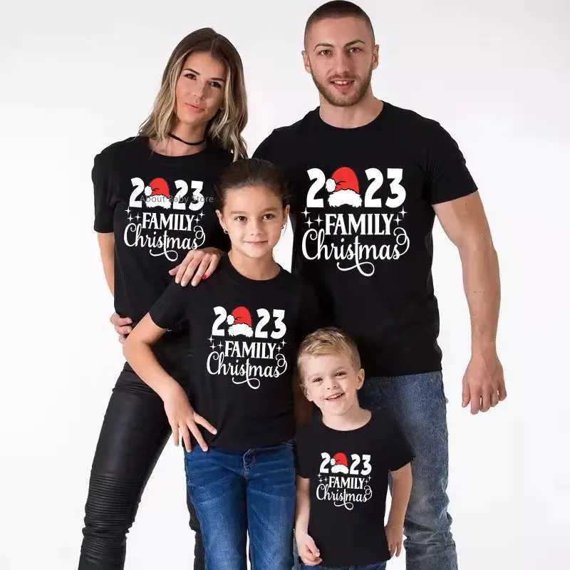 2023 Family Christmas Shirts Cotton Family Matching Outfits Dad Mom Kids Tshirts Baby Rompers Matching Pajamas Xmas Clothes GiftXJ241008