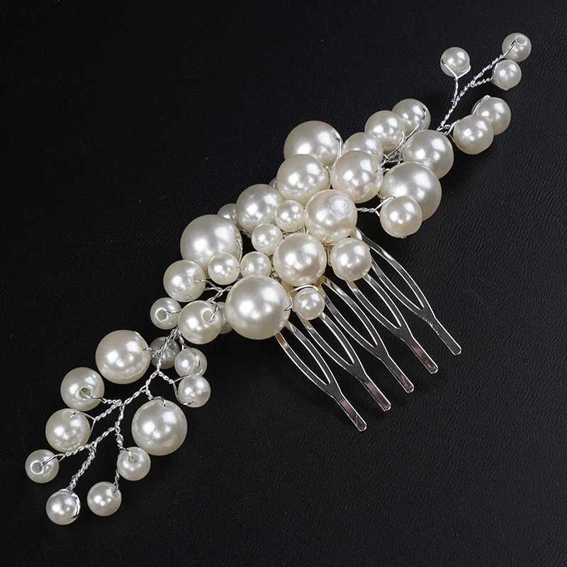 Fashion Pearl Silver Bridal Hair Comb Womens Headwear Handmade Wedding Accessories Jewelry Party Ball Headwear W241007