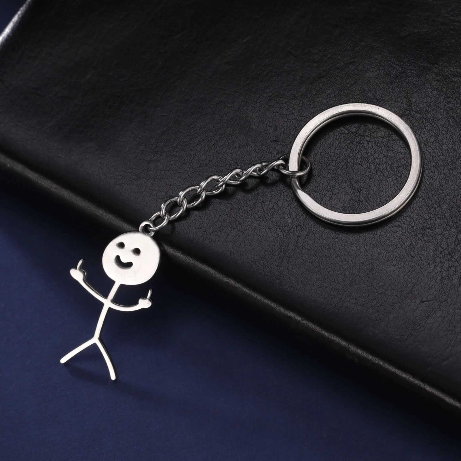 Hip Hop Funny Middle Finger Stickman Keychain for Men Women Stainless Steel Silver Color Pendant School Bag Car Keyrings GiftX241008