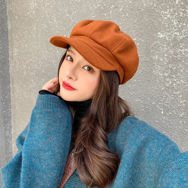 Womens Winter Retro Beret French Artist Warm Felt Hat Womens Solid Octagonal Hat Autumn Girls s Boys Hat 241007