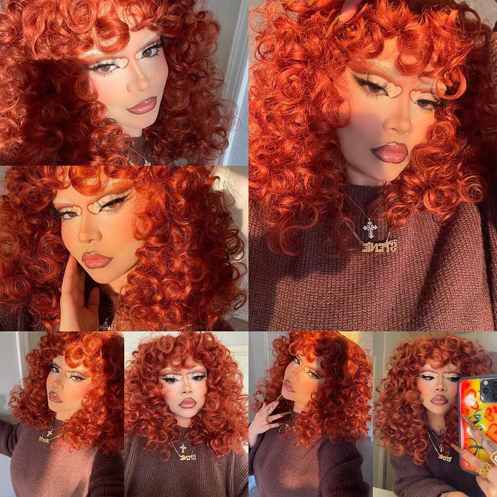 Red Ginger Wig for Women Long Curly Wave Wigs with Bangs Copper Synthetic Wig Natural Cosplay Party Heat Resistant Hair HihooXJ241008