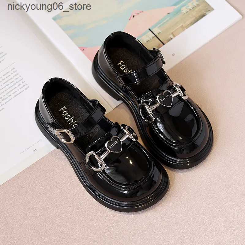 Boots Girl Leather Shoes Mary Jane Spring Autumn Glossy Kids Black School Performance Shoes Fashion Children Princess Shoes Thick Sole L240910