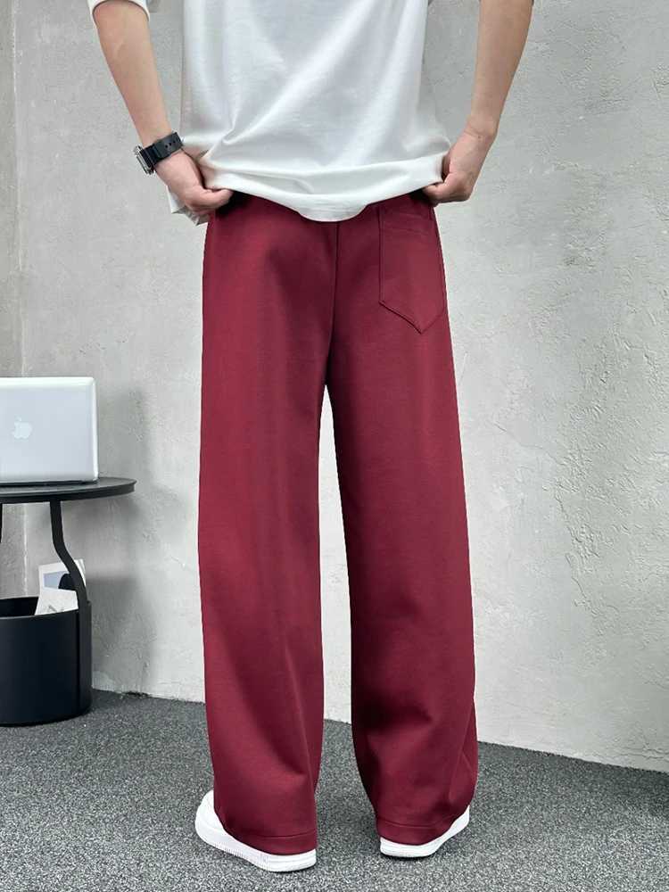 2024 New Autumn Mens Straight Knitted Sweatpants High Quality Drape Stretch Comfort Fabric Casual Pants Claret Baggy TrousersX241008