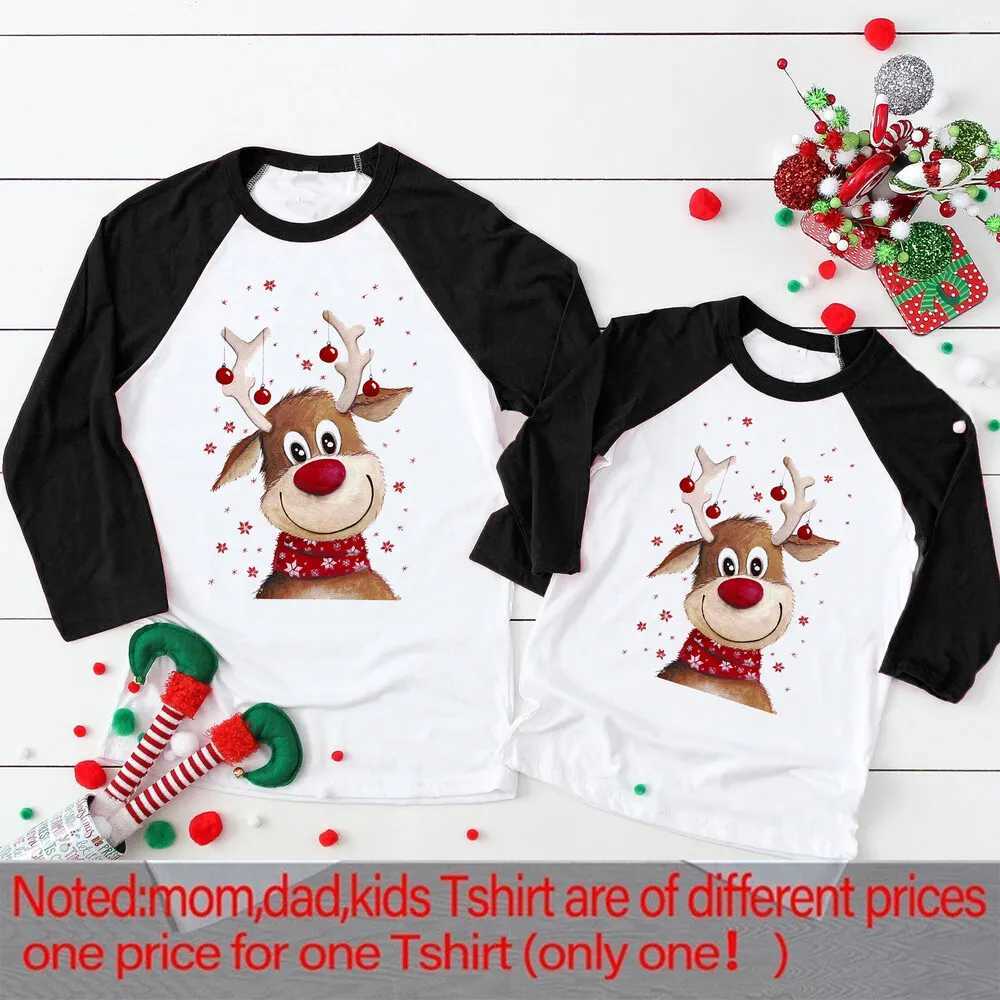 Deer Printed Christmas Family Matching Clothes Mother Father Daughter Son T-shirt Clothes Christmas Party Clothing Family Long Sleeve Set W241008