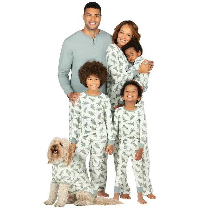 2024 New Family Christmas Matching Pajama Set Christmas Tree Allover Print Mom Dad Kids Clothing Set Baby jumpsuit Christmas Appearance Pajama W241008