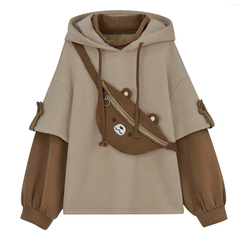 Womens Hoodies Harajuku Aesthetic Bear Anime Hoodie Women Korean Kawaii Crewneck Long Sleeve Oversize Streetwear Kpop Winter Cloth Tops