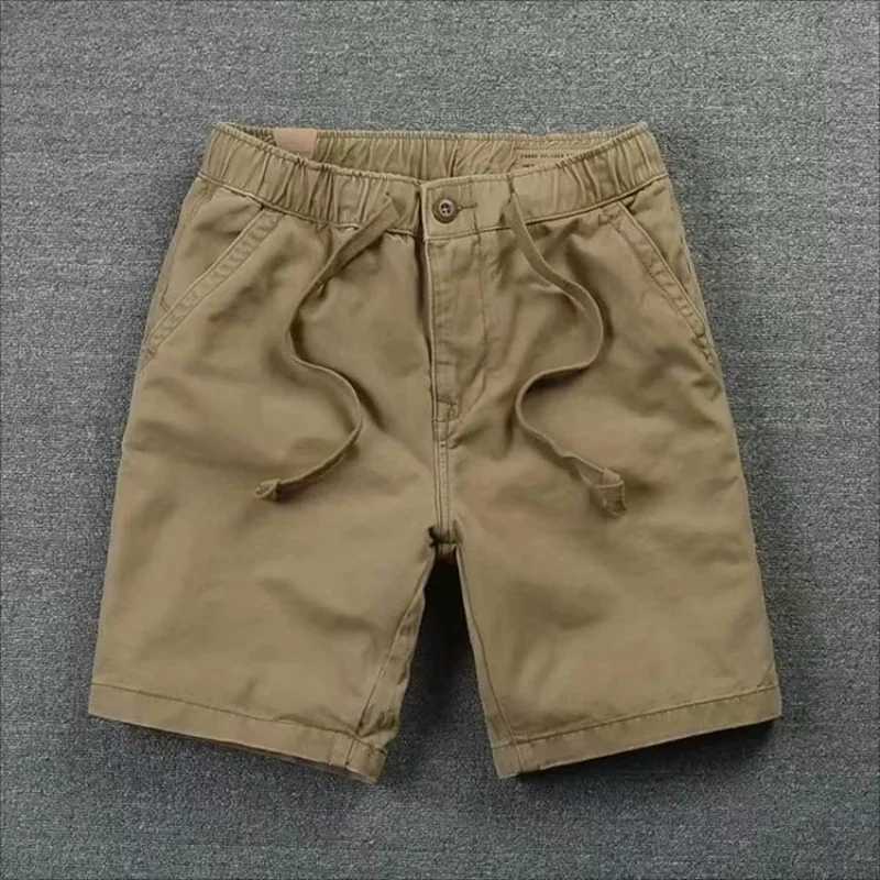 Summer elastic waist casual shorts new summer mens solid color shorts Korean version trendy mens pull-up pantsW240713