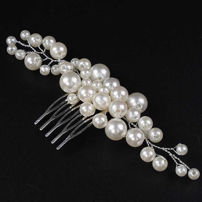 Fashion Pearl Silver Bridal Hair Comb Womens Headwear Handmade Wedding Accessories Jewelry Party Ball Headwear W241007