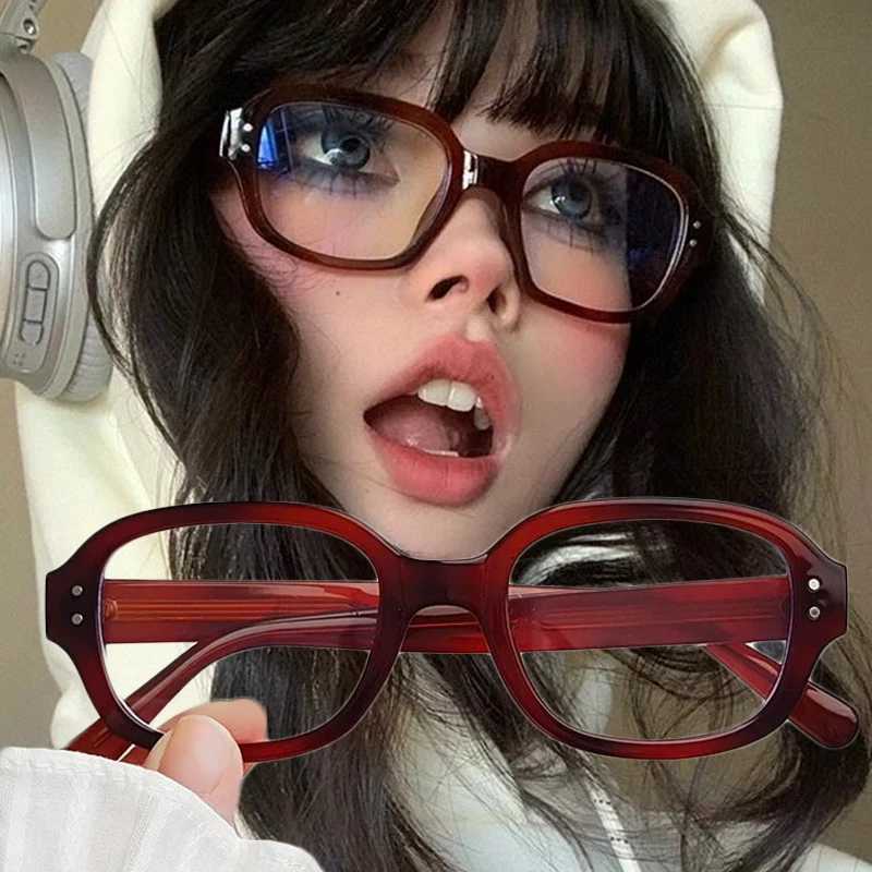 Vintage Fashion Computer Glasses Frame Women Men Anti Blue Light Red Square Eyewear Blocking Glasses Optical Spectacle EyeglassX241008