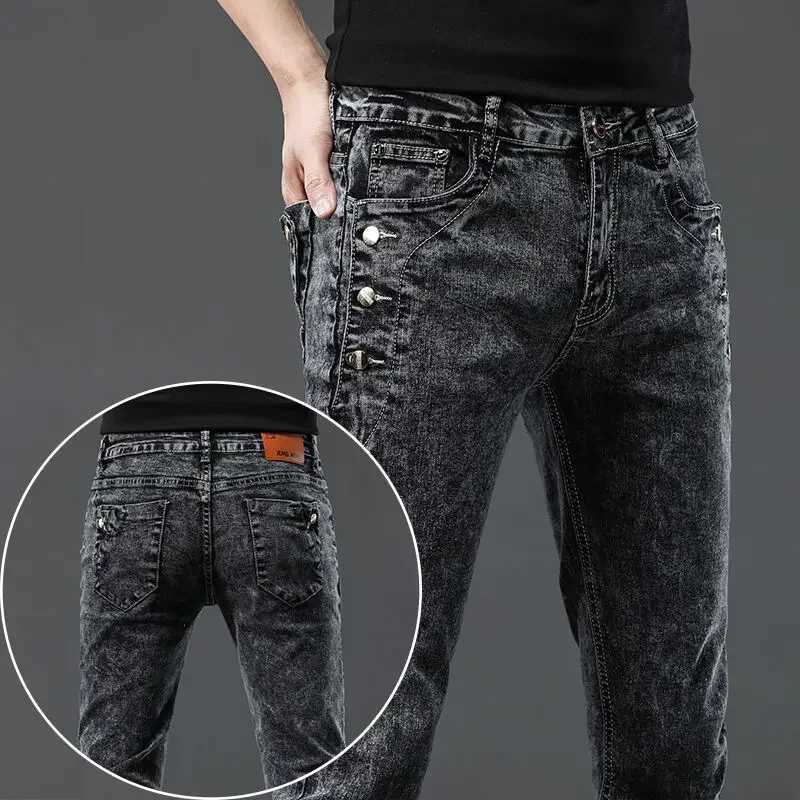 Retro fashion mens designer jeans snowflake wash Korean fashion elastic pants mens classic ultra-thin denim TrouserW240715