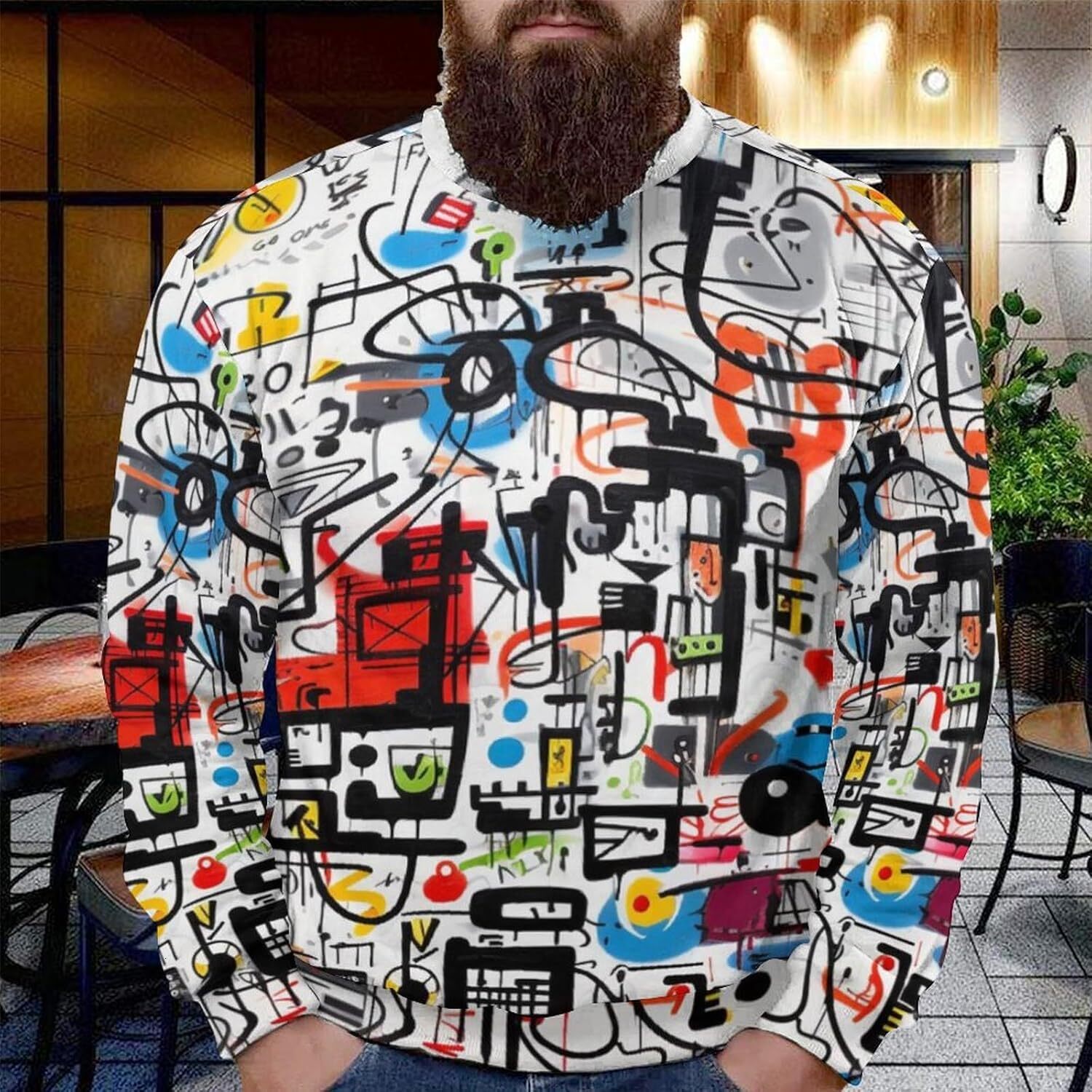 Long Sleeve Shirts for Men sweatshirt Men's Crewneck Sweatshirt Casual Streetwear Hip Hop Graffiti Sweatshirt Long Sleeve Pullover Streetwear Cas