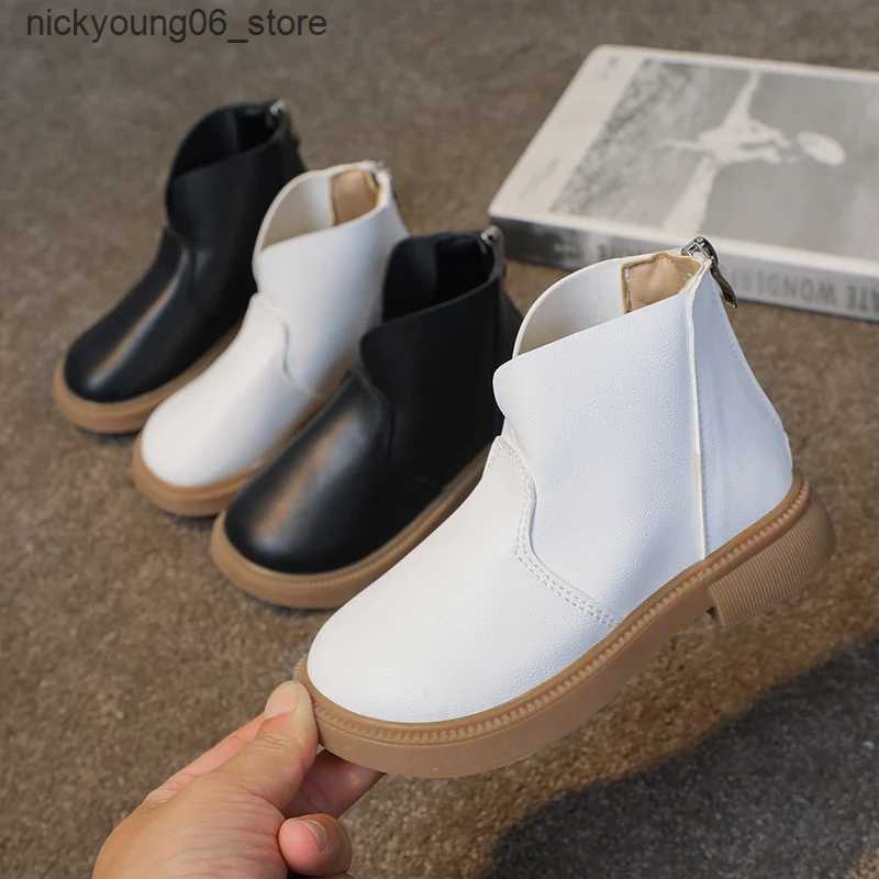 Boots Girls Short Boots Non-slip Flats Fashion Kids Shoes Back Zipper Black White Non-slip Korean Style Children Boots Casual Simple L240910