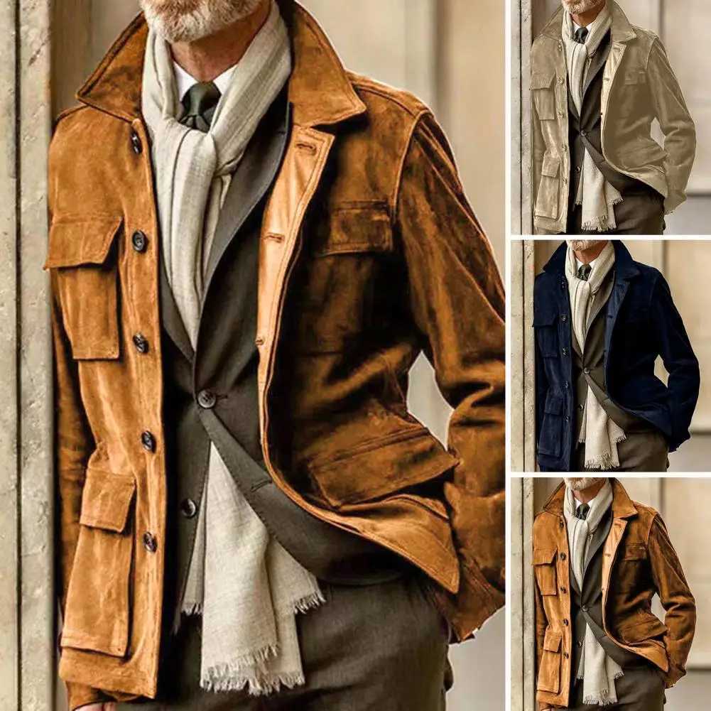 Retro windproof jacket work jacket fashionable jacket mens retro trench coat winter jacket with multiple pockets W241007