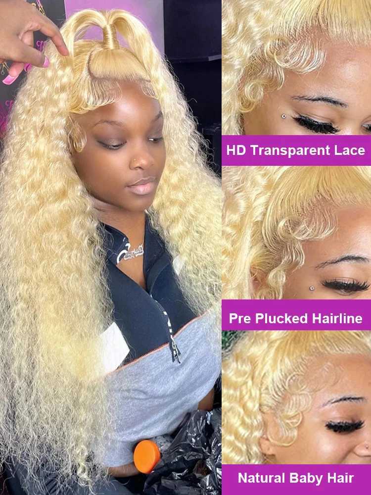 613 Transparent Hd Lace Front Human Hair Wig Curly 13x6 Honey Blonde Deep Wave Full Lace Frontal Wig Brazilian 40Inch 250DensityXJ241008