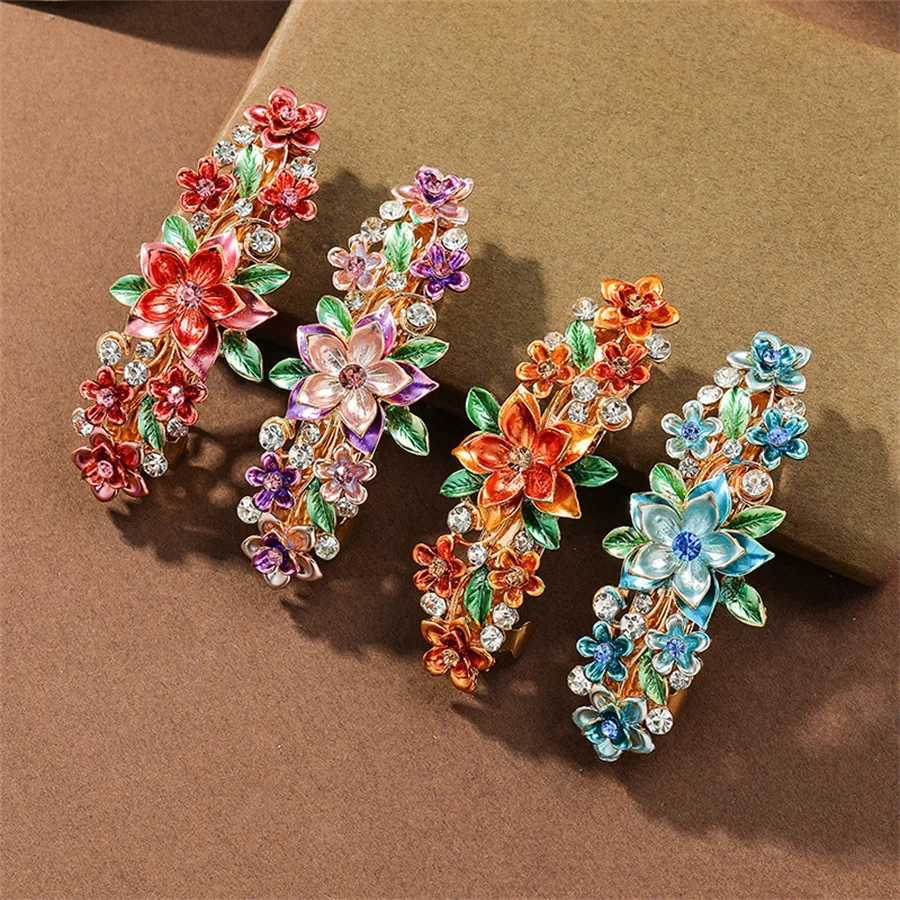 High end Korean butterfly flower spring clip hair clip womens fashion metal drip oil half tie hair clip top hair clip W241007