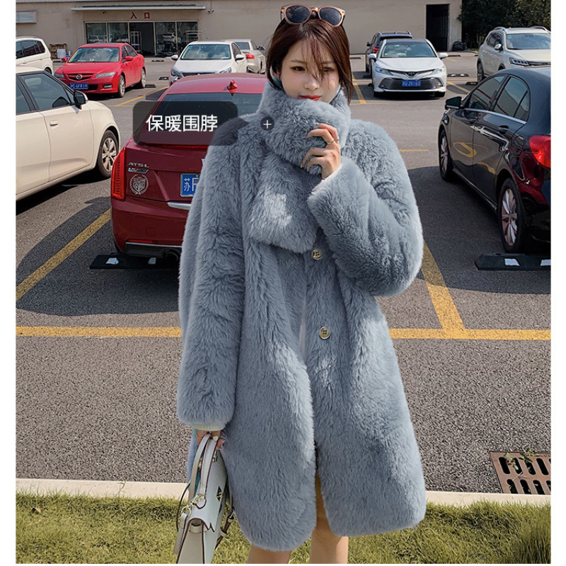V-Neck Long Faux Fur Women Winter Fluffy Jacket With Shawl Female Dropped Sleeves Plush Coat Elegant Fashion Outerwear 5Xl
