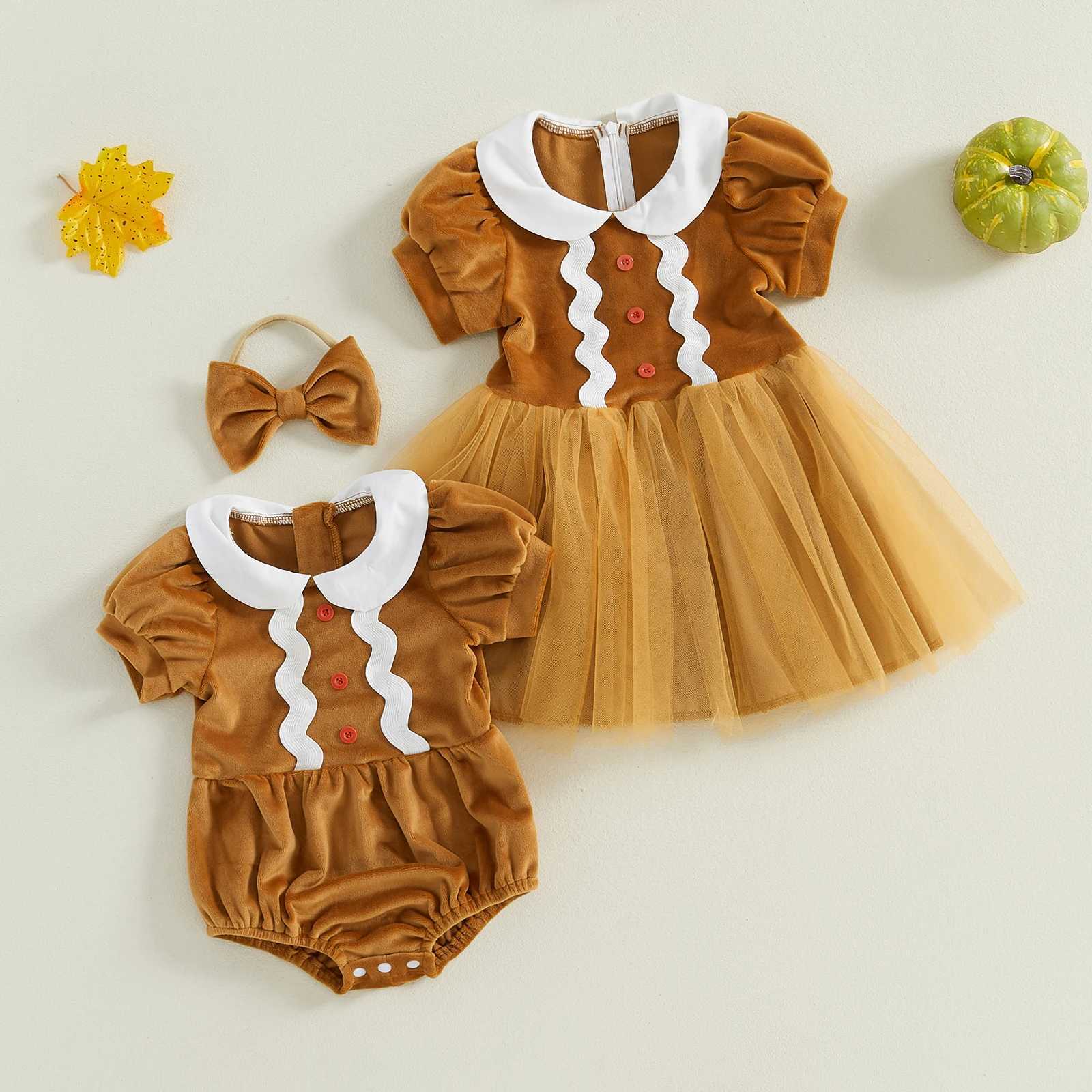 Ma baby 0-4Y Christmas newborn and childrens baby clothing home clothing gingerbread chiffon dress jumpsuit Christmas clothing W241008