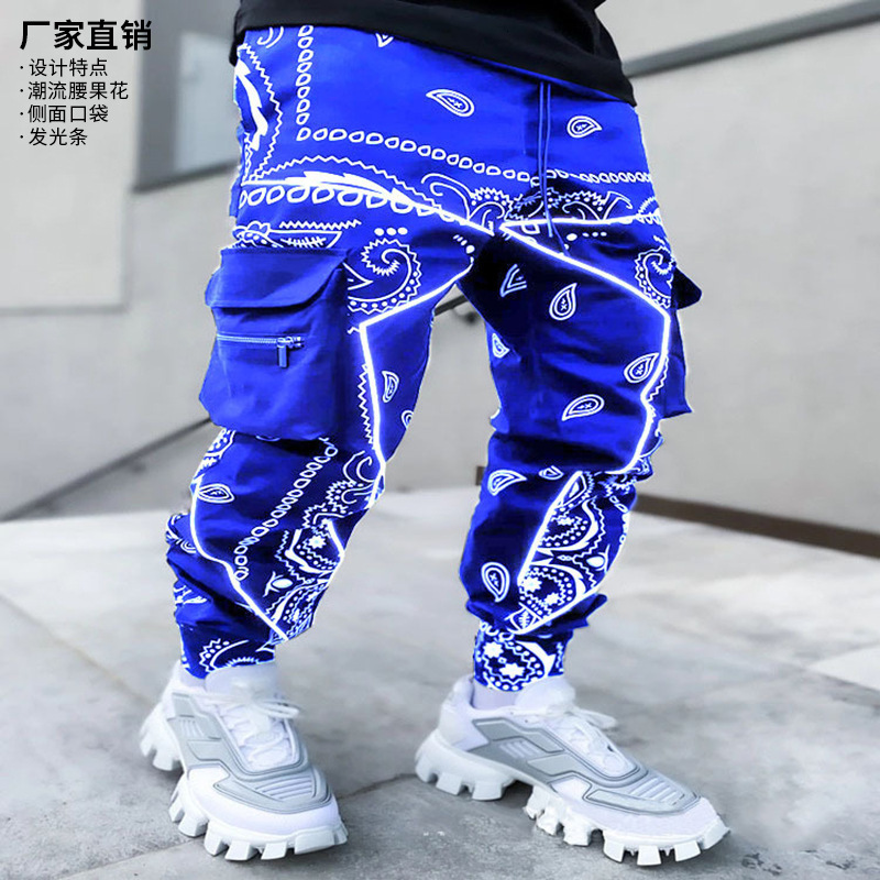 2024 foreign trade Independent station new cashew flower leisure sports haren pants men's loose high street multi bag work pants