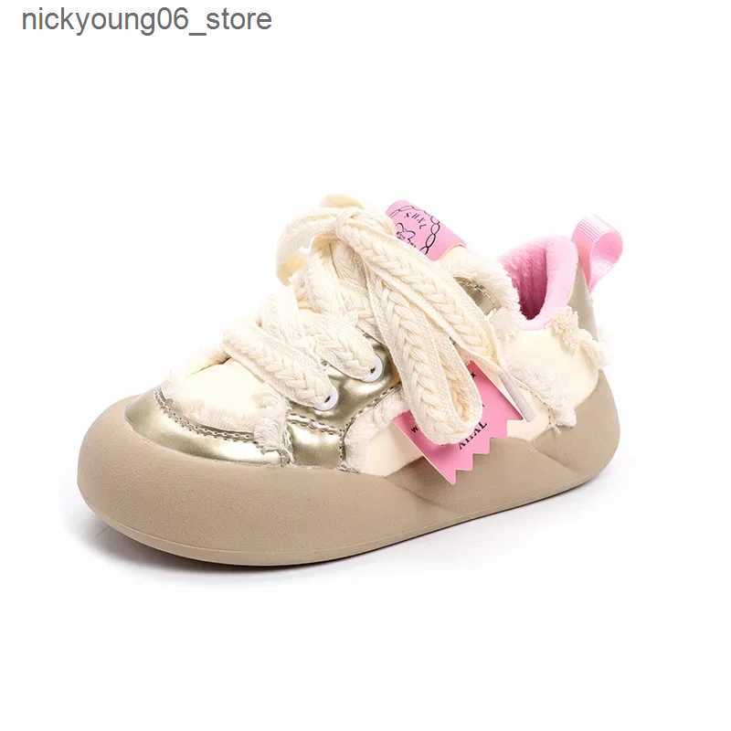 Boots Girls Shoes Autumn Winter Fashion PU Leather Warm Cotton Shoes Lace Up Soft Sole Kids Sneakers Versatile Non-slip Skate Shoes L240910