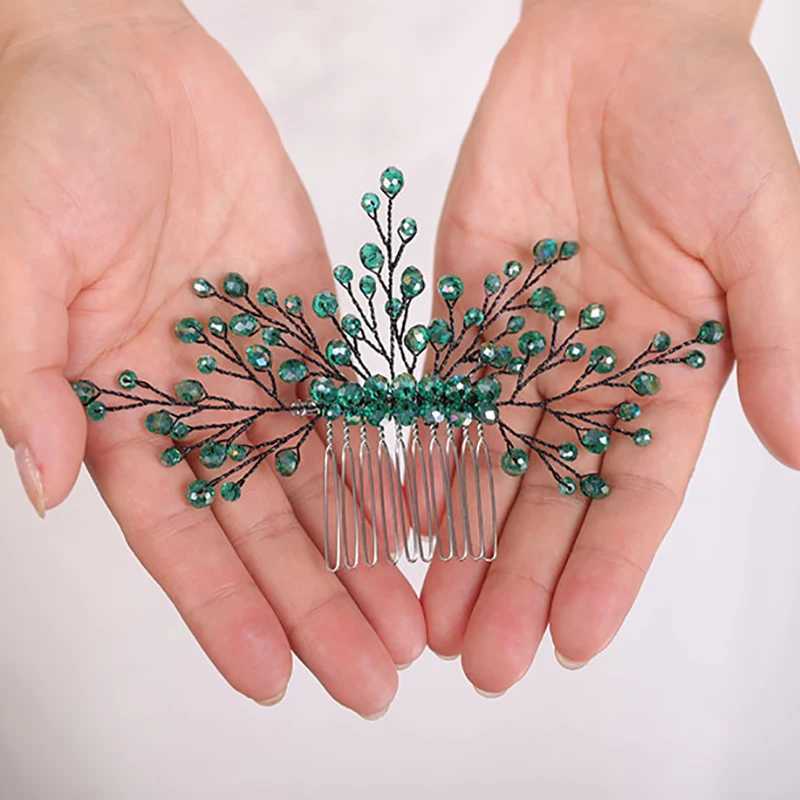 Wedding hairstyle accessories casual headwear green hair comb handmade headwear female brides hair jewelry parties and dances W241007