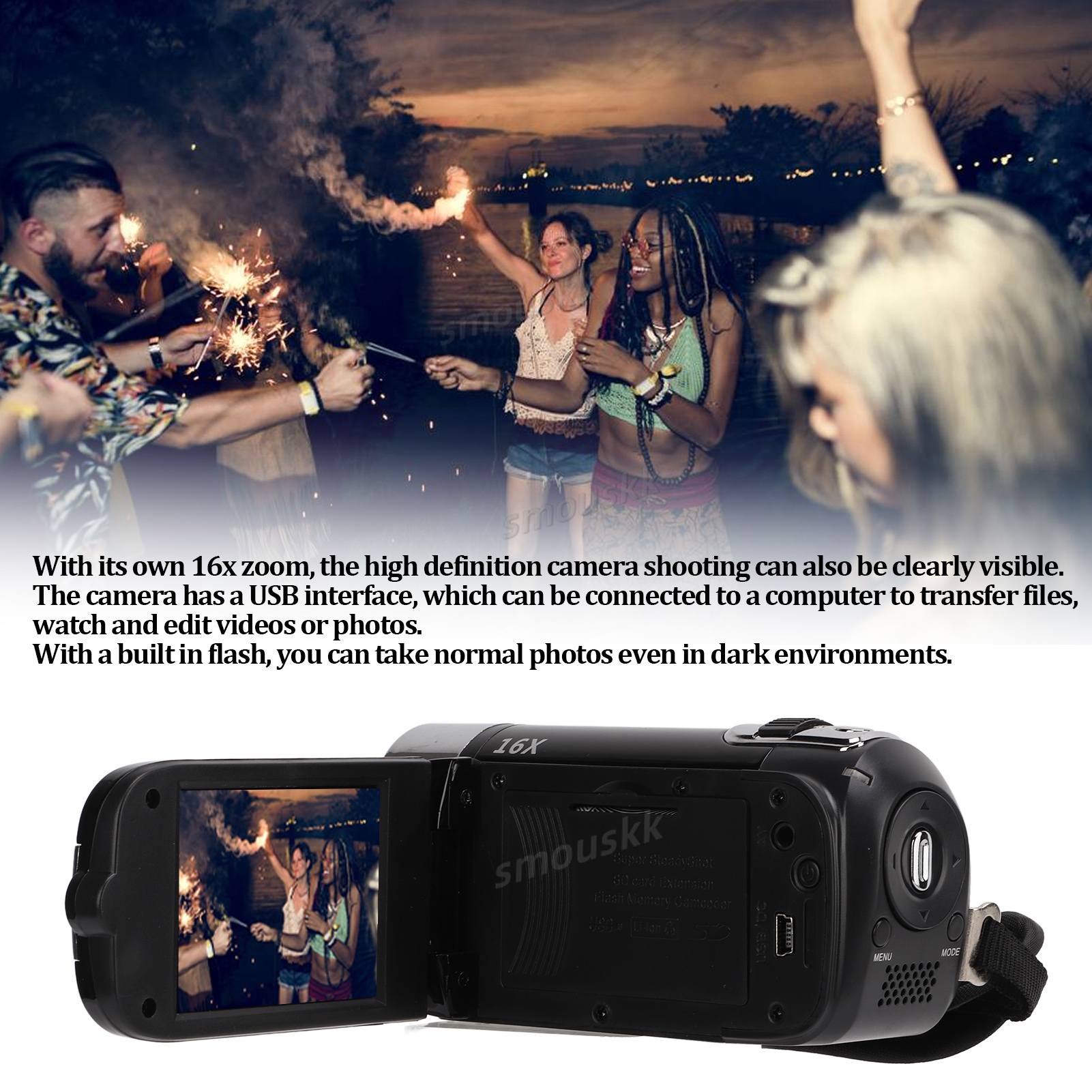 Video Camcorder Full HD 4K 48MP Camera Recorder 270° Rotation 2.7 Inch Color Screen 16X Zoom Digital Camcorders