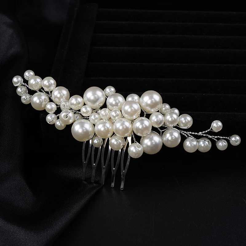 Fashion Pearl Silver Bridal Hair Comb Womens Headwear Handmade Wedding Accessories Jewelry Party Ball Headwear W241007