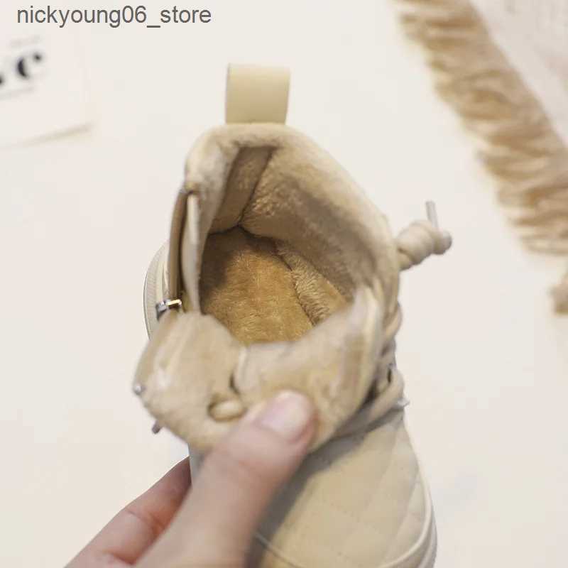 Boots 12-16cm Girls Boys Winter Sneakers Boots Warm Sewing Simple Retro Ankle Boots For Kids Woman Baby Solid Winter Walkers L240910