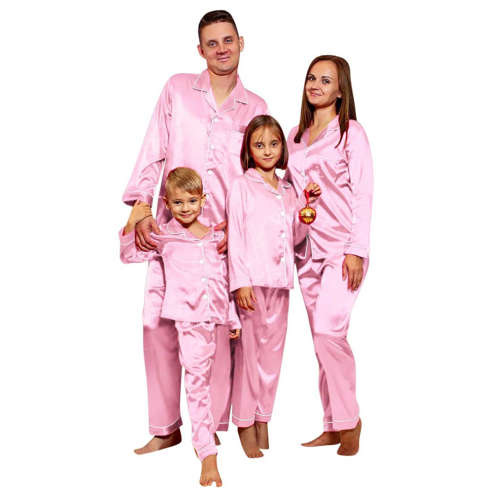 Christmas satin pajamas pink family matching set Father Mother Childrens Christmas pajamas family clothing W241008