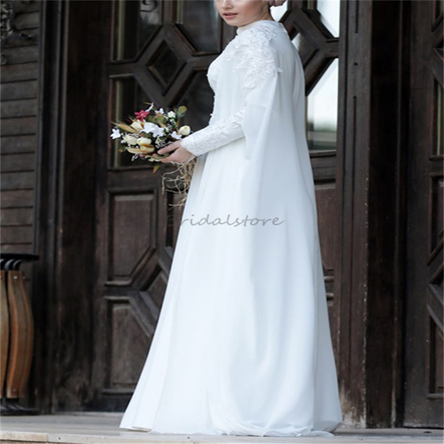 Charming Muslim Wedding Dress With Cape Elegant High Neck Long Sleeve Lace Islamic Bride Dress Boho Country Bridal Dress 2025 Appliques Lace Vestidos 