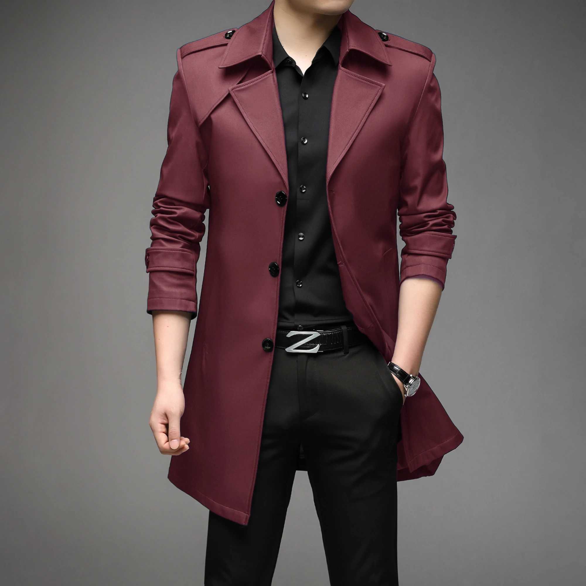 Thoshine brand spring autumn mens Trench Coats long high-quality button mens fashion jacket Trench coat jacket W241007