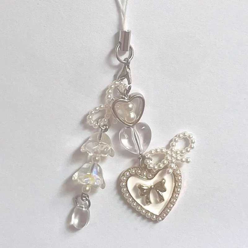 Handmade Lily of the Valley Beaded Phone Chain Bowknot Heart Lolita Fairy Tale Fairy Core KeychainX241008