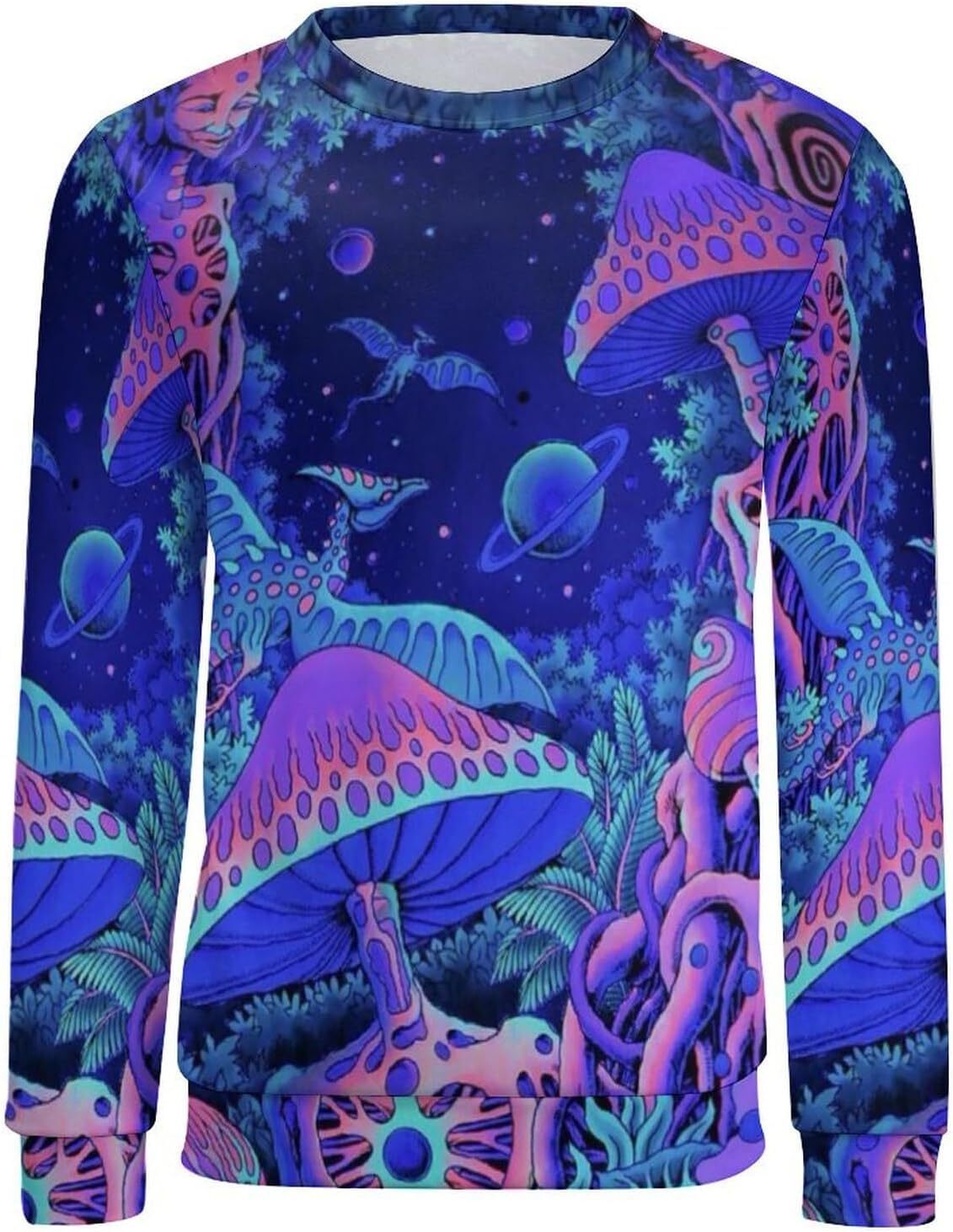 Long Sleeve Shirts for Men sweatshirt Men's Art Colorful Mushroom Raglan Round Neck Long Sleeve Sweatshirt Pullover T shirt Tee Streetwear Casual