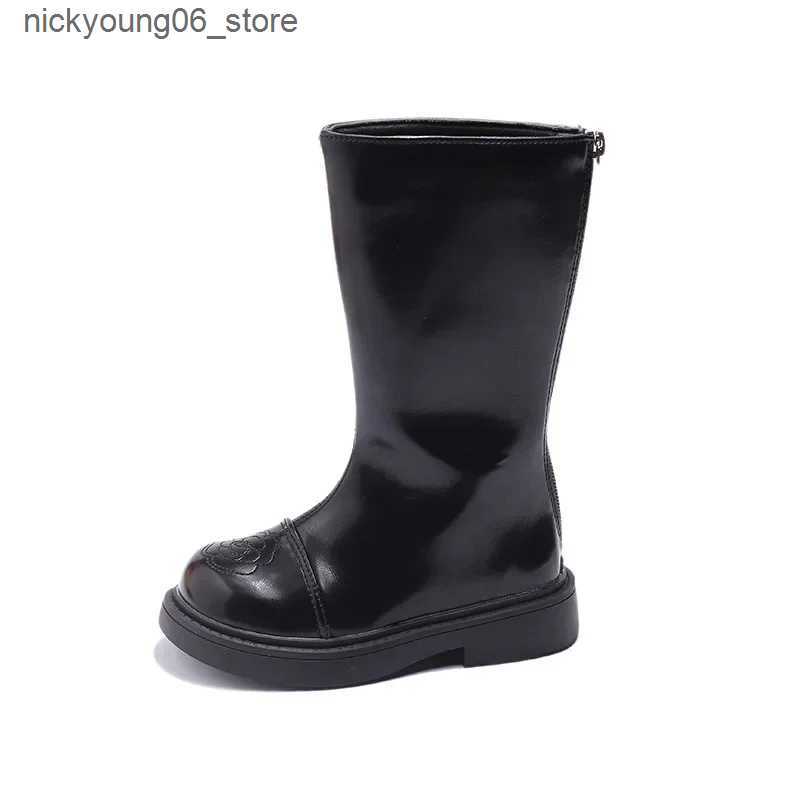 Boots Baby Girls Knee-length Boots for Fall Winter Student Uniform Catwalk Party High Top Dress Shoes Girl Flowers Cotton Shoes L240910