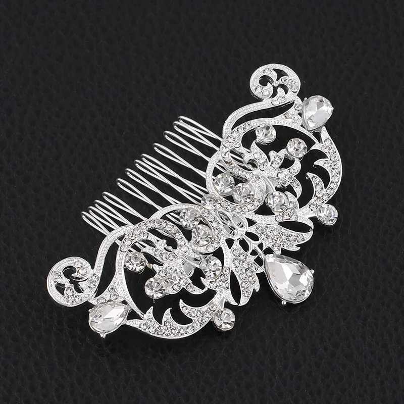 BLIJRY Trendy Bridal Hair Accessories Silver Diamond Crystal Bridal Headwear Flower Wedding Hair Comb Womens Hair Jewelry W241007