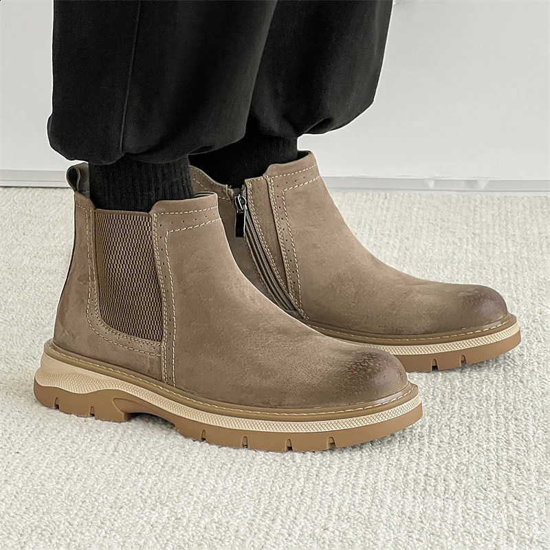 Fashion Trends Mens Side Zipper Genuine Leather Ankle Slip-on Man Business Shoes Cowhide Boots 240929