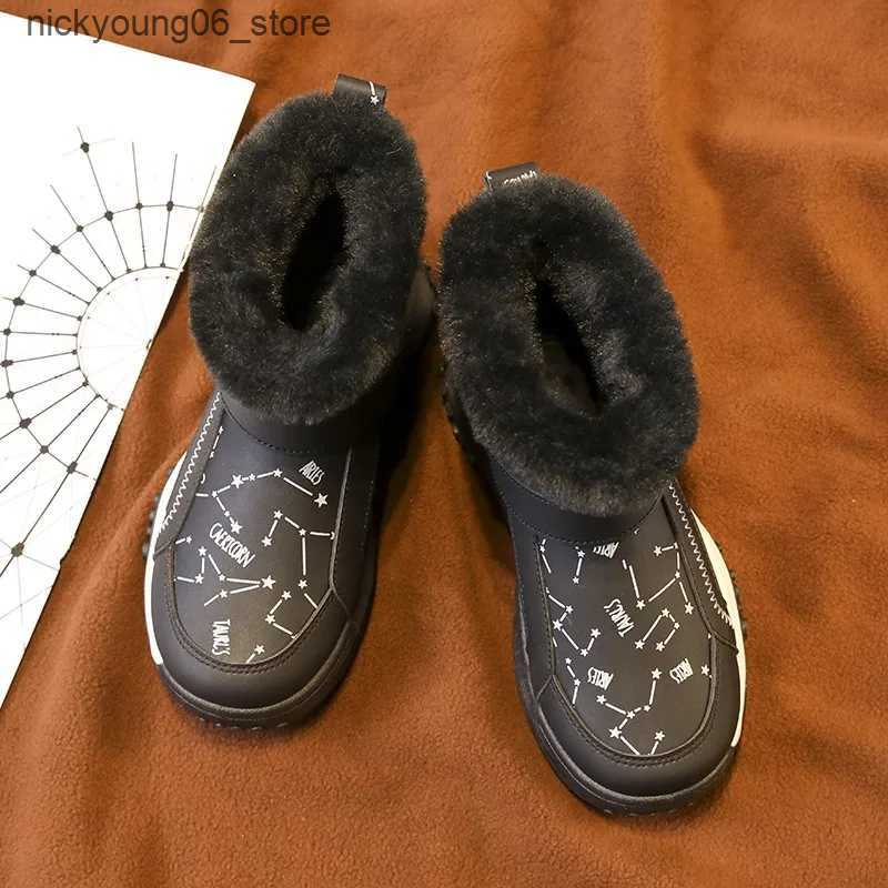 Boots Mid Top Children Snow Boots Kid Velvet Thicken Boot Girl Boys Winter Trendy All-match Anti-slip Wear-resistant Child Cotton Boot L240910