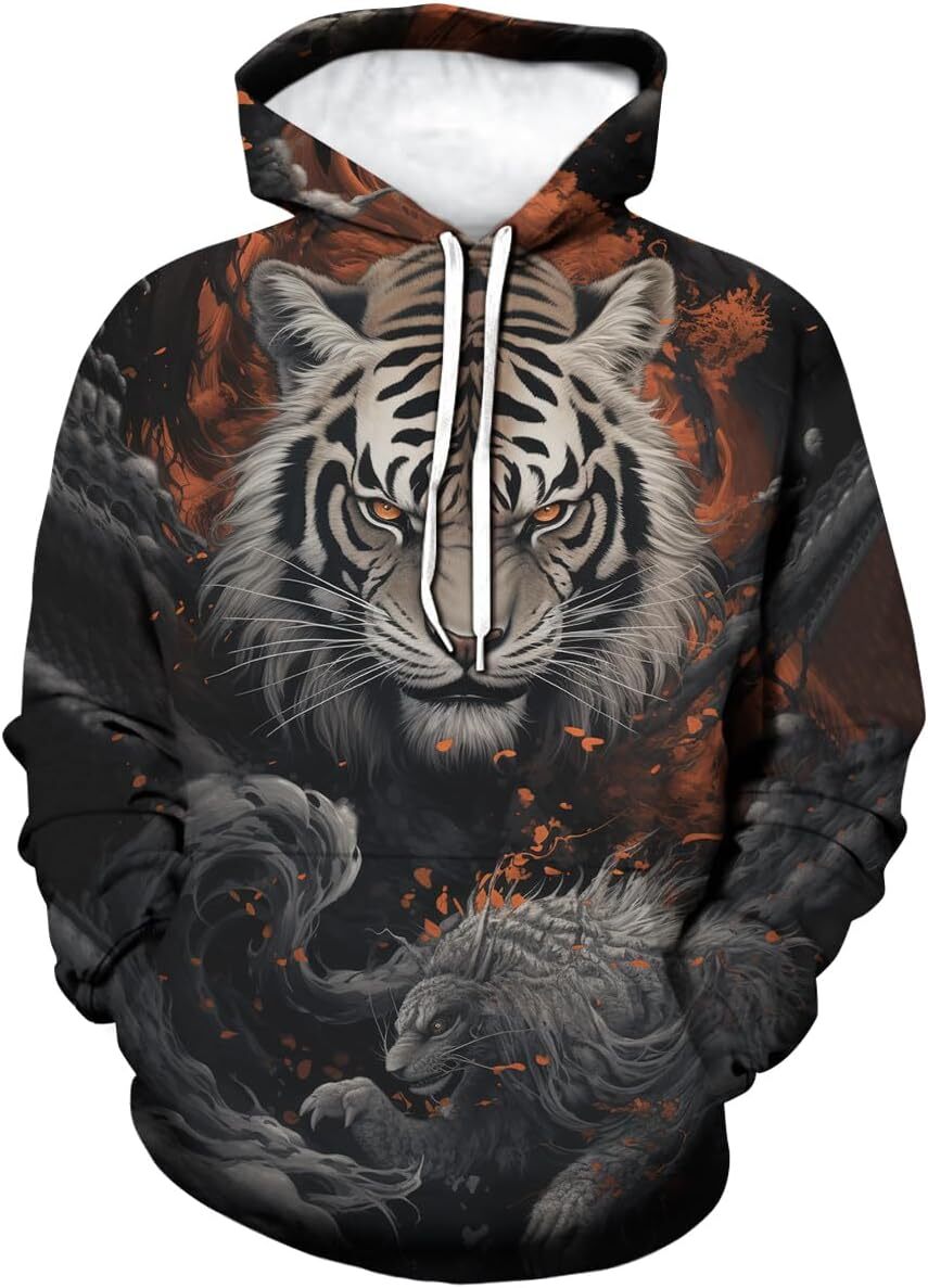 Hoodie for Mens Womens Psychedelic Tiger Hoodie Pullover 3D Printed Vintage Long Sleeved Sweatshirt Hoodies Men Graphic comfort