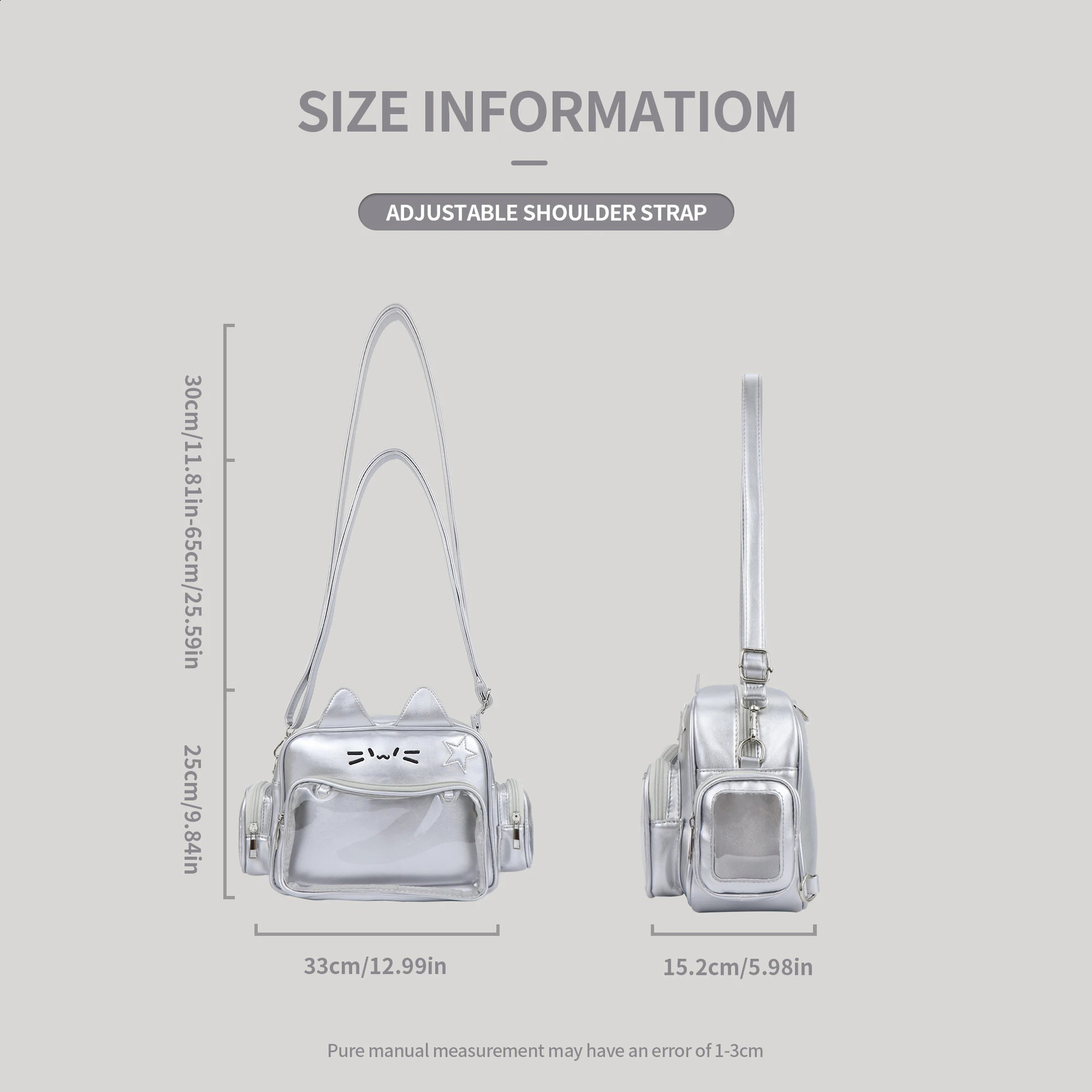 Y2K Ita Bag Cat PU Backpack Foldable Adjustable Straps Safe Zipper Cute Preparatory Style 241008