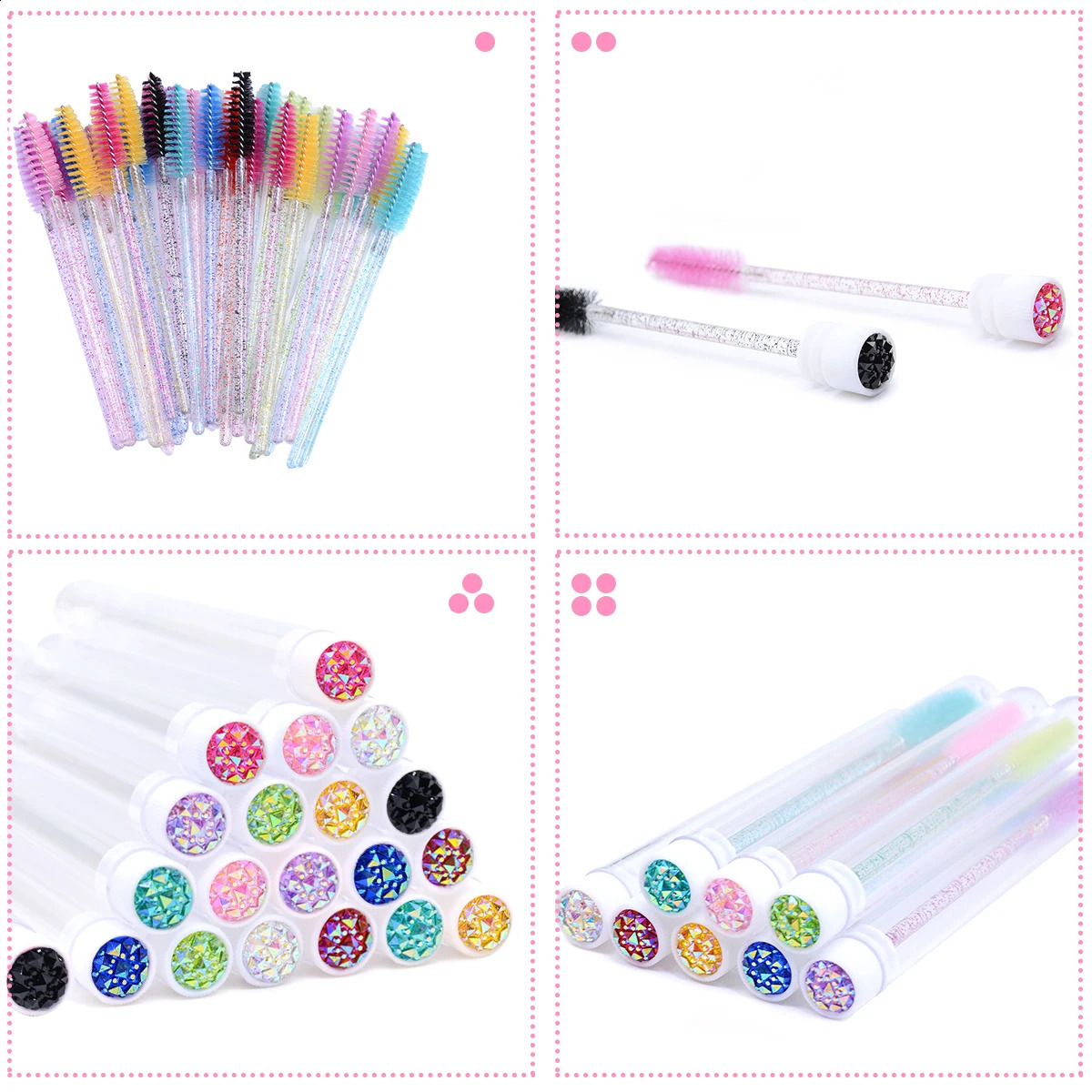 50pcs mascara brush tube with crystal eye black stick mascara brush comb sponge container mascara brush application makeup tool 241008