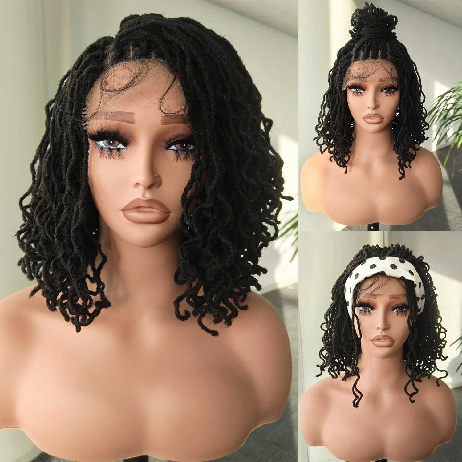 Short Bob Braids Wig Synthetic Lace Front African Glueless full lace Black Synthetic Crochet Dreadlocks Wig for Black WomenXJ241008