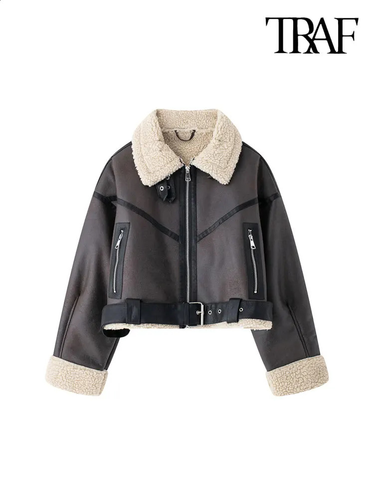 TRAF Winter Womens Fashion with Suede Sheepskin Jacket Coat Synthetic Wool Sheepskin Coat Fashion Top 241007