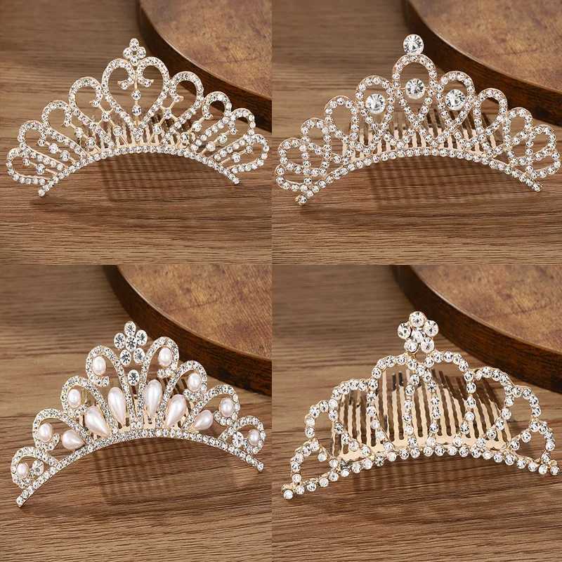 Childrens Mini Crown Haircomb Crystal Princess Crown Bridal Headpiece Womens Water Diamond Pearl Wedding Headpiece W241007