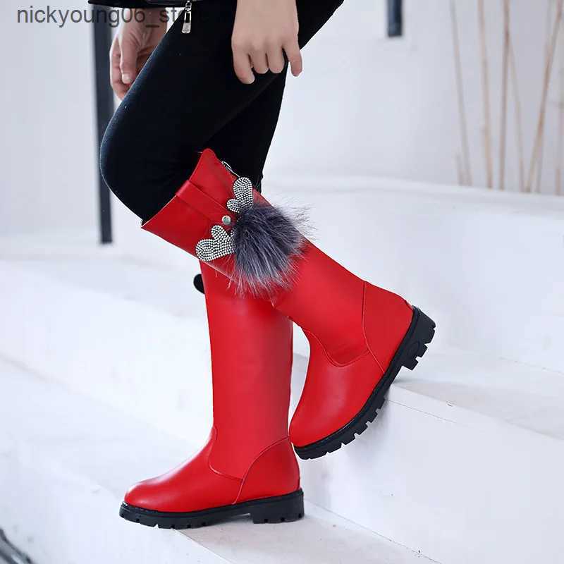 Boots Zapatillas Nia Plush Girl Boot Autumn Winter Fashion Kid Boot Soft Soled Long Boot Cartoon Leather Boot Princess Boot L240910