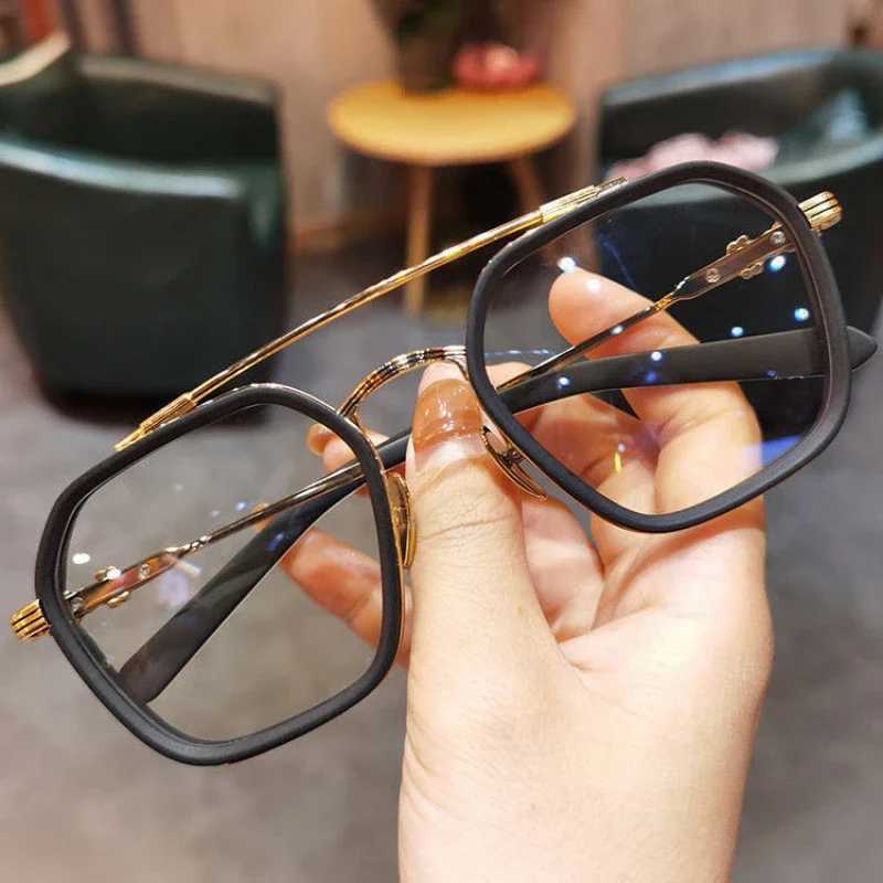 New Anti Blue Light Double Beam Square Myopia Glasses Oversized Men Women Matte Frame Prescription Eyewear Diopter -1.0 to -6.0X241008