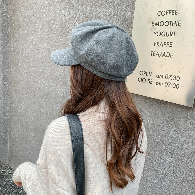 Womens Winter Retro Beret French Artist Warm Felt Hat Womens Solid Octagonal Hat Autumn Girls s Boys Hat 241007