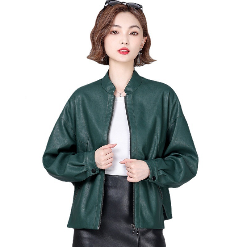2023 Spring Genuine Leather Aviator Women Real O-Neck Womens Bomber Jacket Sheepskin Coat Long Sleeve New Outerwear 5Xl